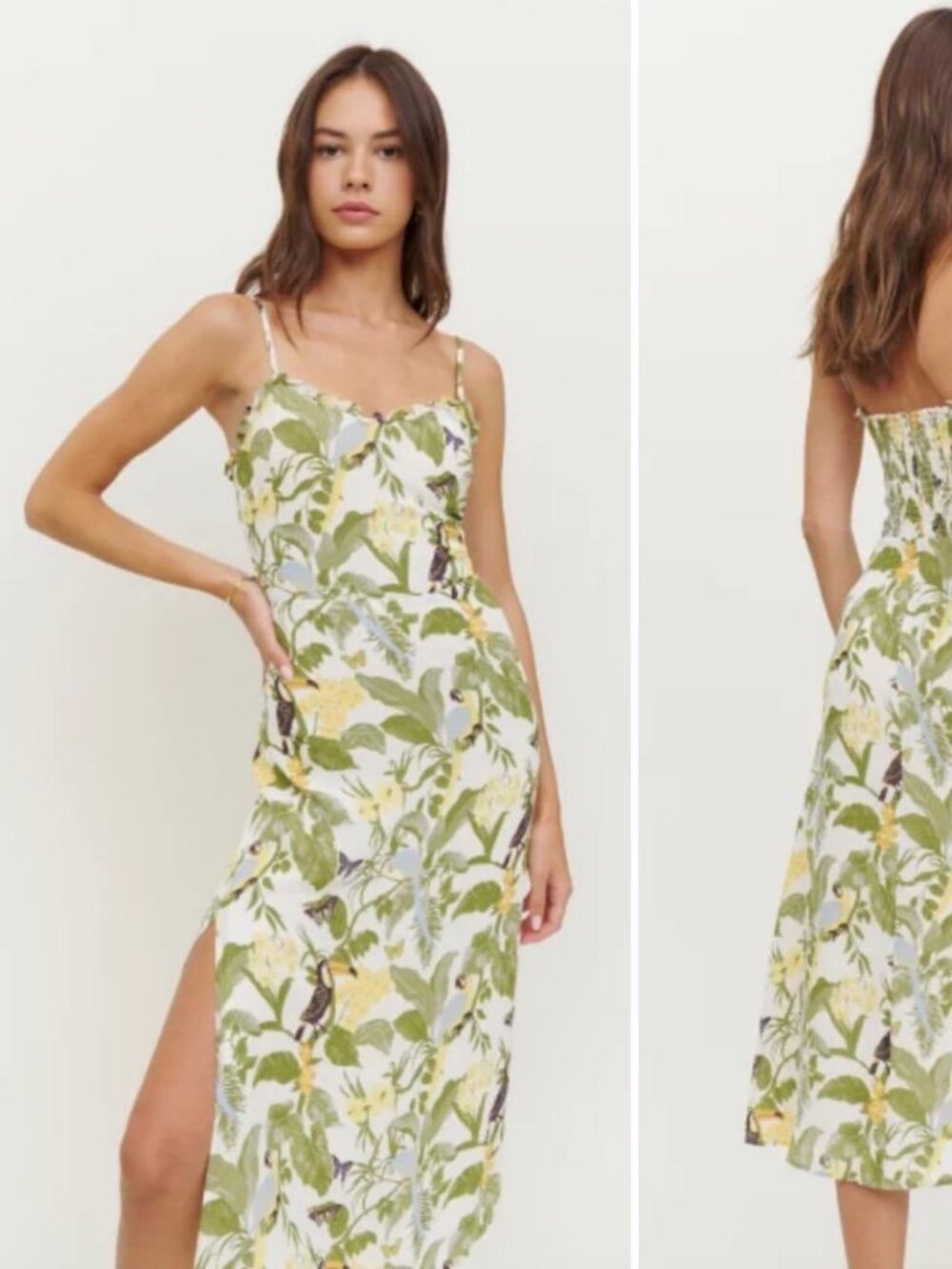 Reformation Cassandra Tropical Toucan Dress